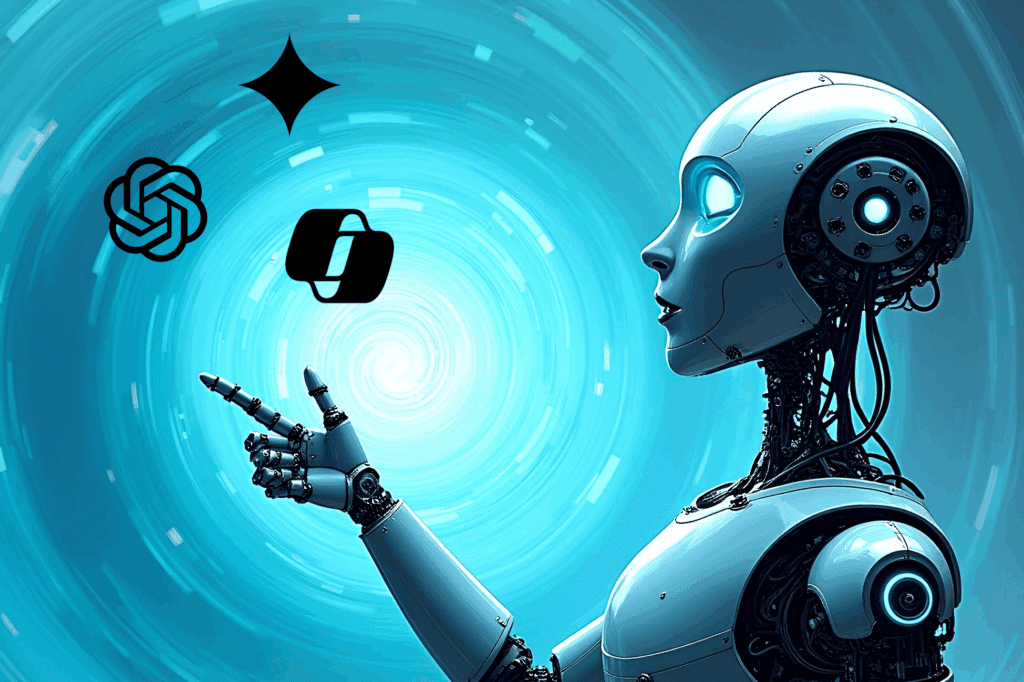narzędzia genai dla początkujących - robot wybiera spośród logotypów AI