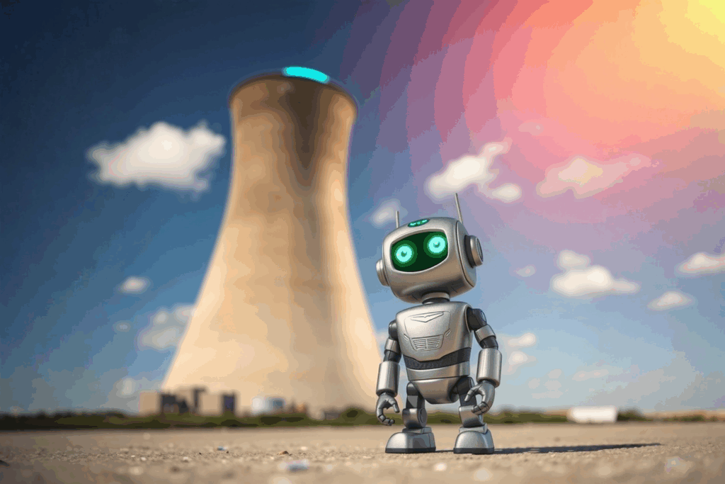 ograniczenia i wyzwania genai - robocik na tle elektrowni jądrowej